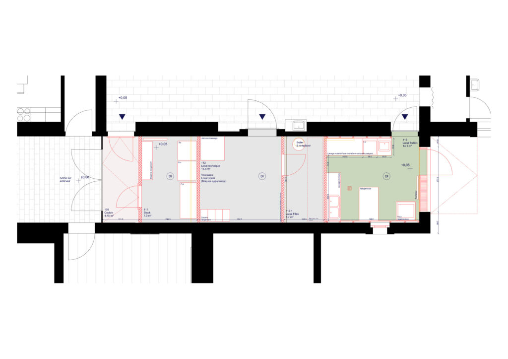 A la Grange de Dorigny, pour l'université de Lausanne, création d'une cuisine pour l'espace de restauration