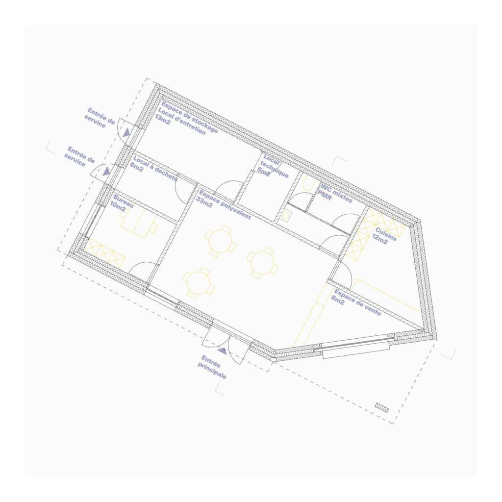 Concours sur invitation pour la construction de pavillons devant la tour Tilia à Malley, Lausanne. Construction en béton de réemploi.